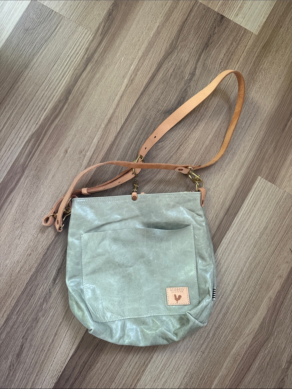 Casual Green Crossbody Bag with Tan Strap
